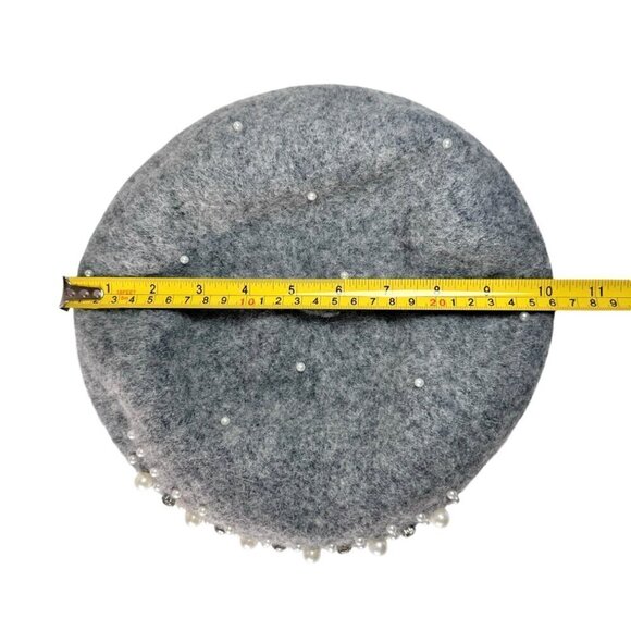 NEW Beret Hat Gray Wool Felt Beaded Embellished Rhinestones Pearls Coquette 90s - Picture 11 of 12